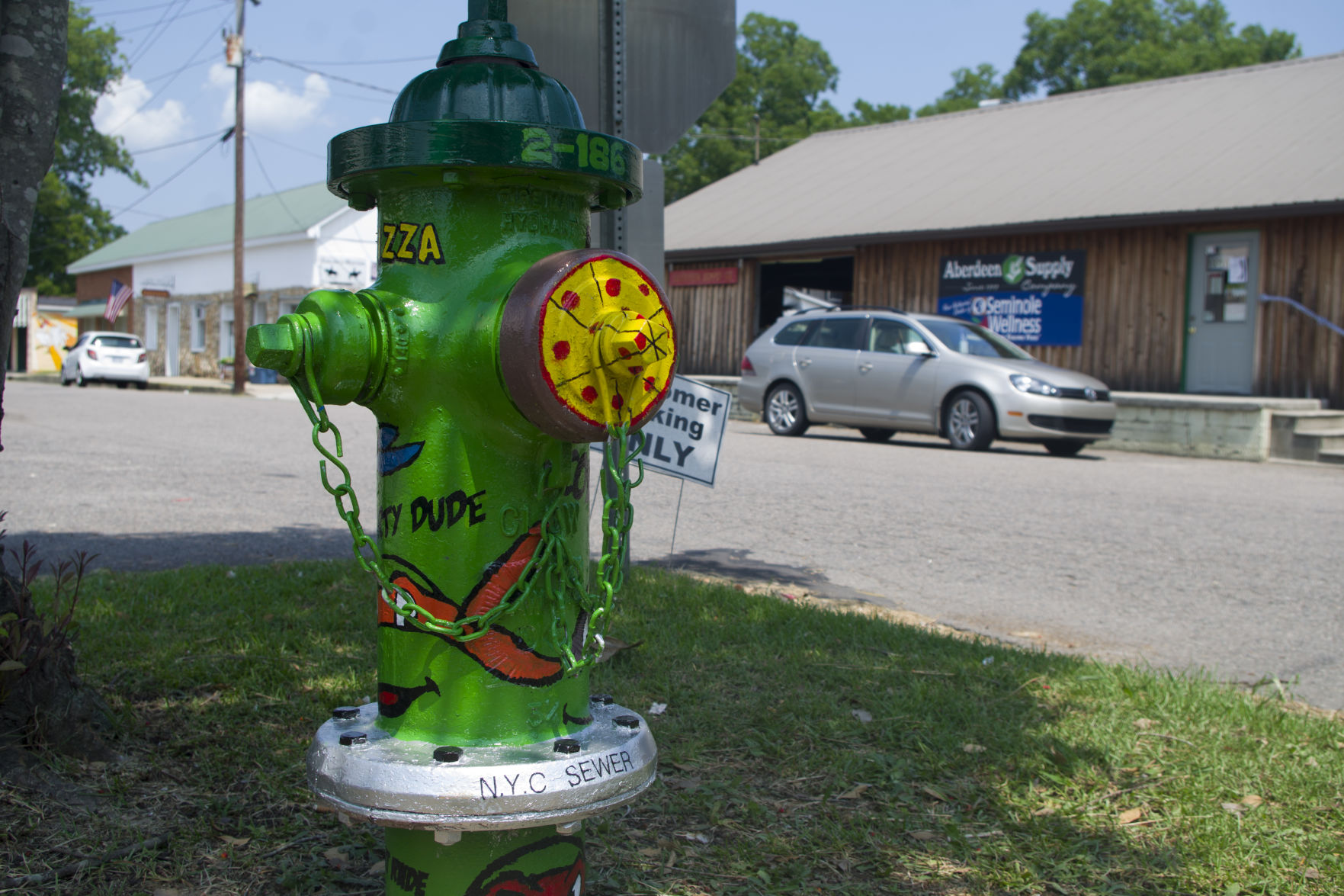 A fire hydrant based on the Teenage Mutant Ninja Turtles
